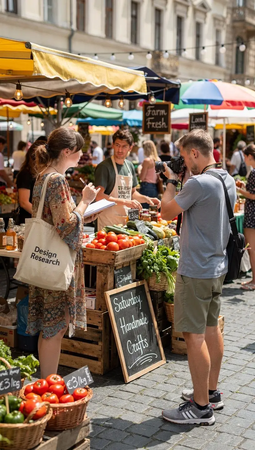Diákok, akik együtt dolgoznak a márka arculatának tervezésén, színes anyagokkal.