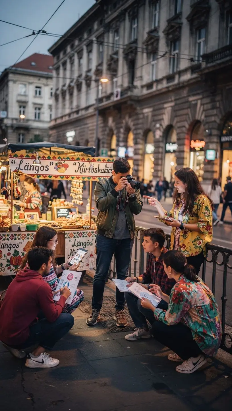 Diákok, akik együtt dolgoznak a márka arculatának tervezésén, színes anyagokkal.