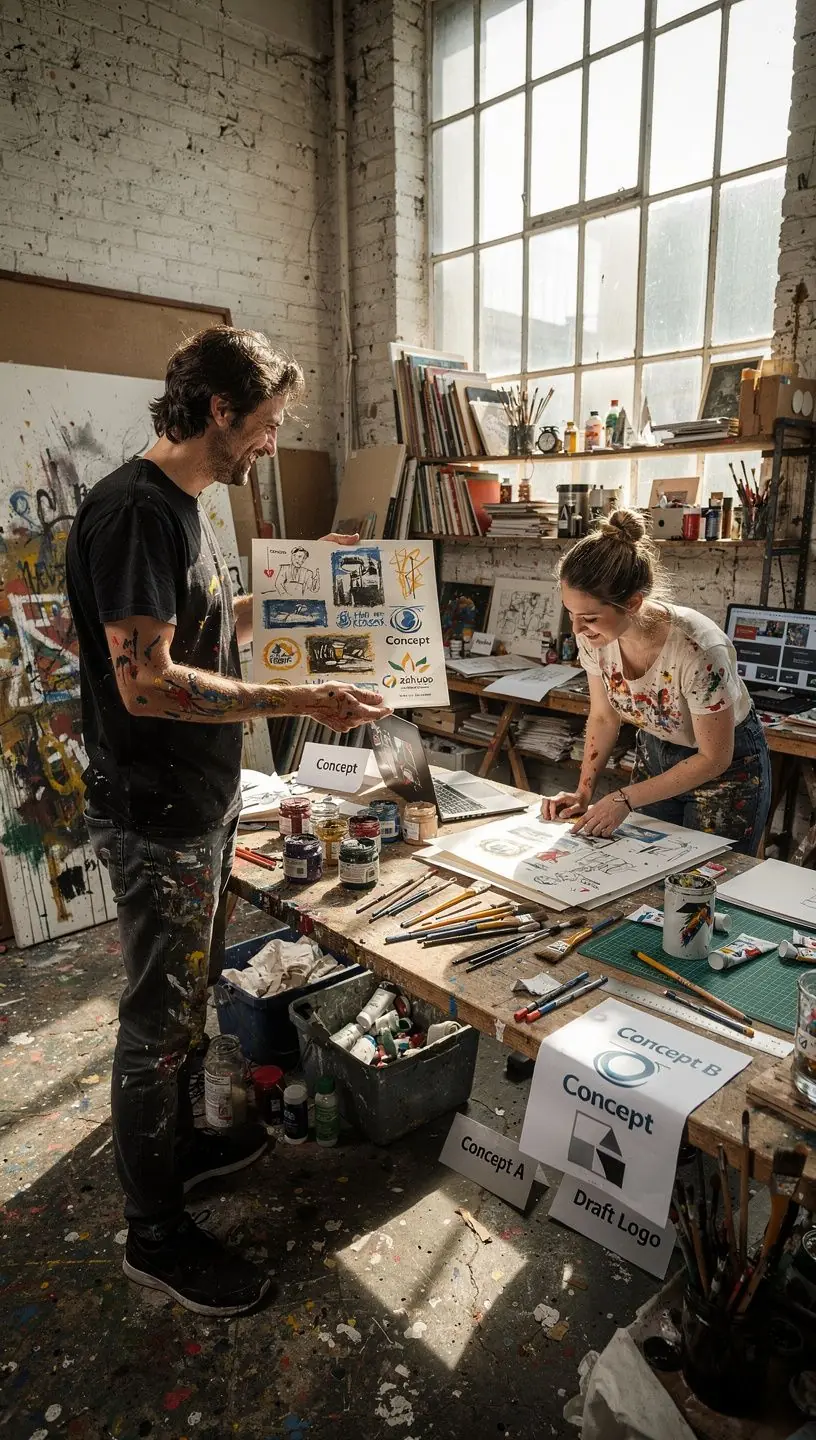 Kreatív tervezőiskola logója, amely modern grafikát és színes elemeket tartalmaz.